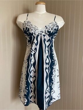 Vintage Y2K Charlotte Russe 100% Cotton Navy Blue & Cream Dress Women’s Large